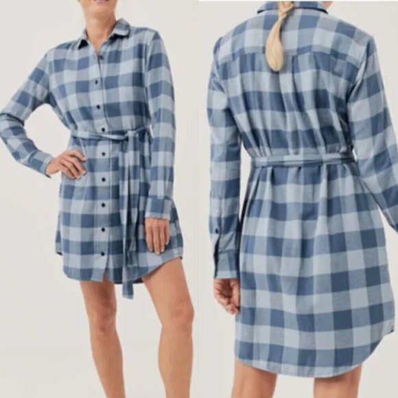 Pact Dresses & Skirts - NEW Pact Organic Flannel Fireside Shirt Dress Buffalo Check Blue Size Medium NWT